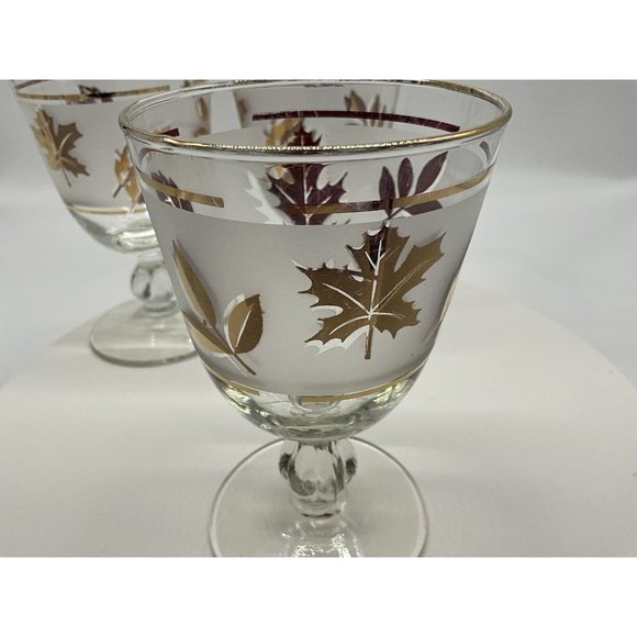 Libbey Vintage Golden Foliage Mid Century Gold Leaf Goblet | Set of 4 - Picture 9 of 16